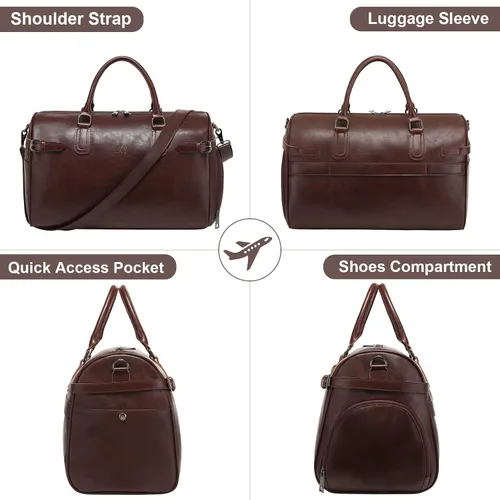 Vista 7 de LXY - Bolsa de viaje de piel vegana, bolsa de viaje para fin de semana con compartimento para zapatos, bolsas de gimnasio para mujeres y hombres