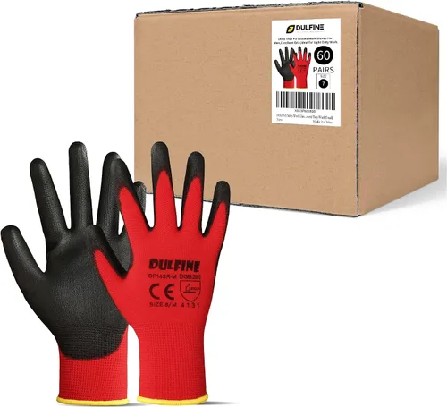 Vista 6 de DULFINE Guantes de trabajo ultrafinos con revestimiento de PU - 12 pares, excelente agarre, carcasa de nylon guantes de trabajo de seguridad