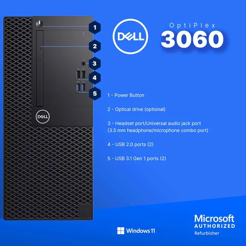 Vista 7 de Dell OptiPlex 3060 Torre PC Intel Core i5-8500 32 GB de RAM SSD de 1 TB NVME M.2 de 250 MB Nvidia RX 550 4GB Windows 11 Pro WiFi BT