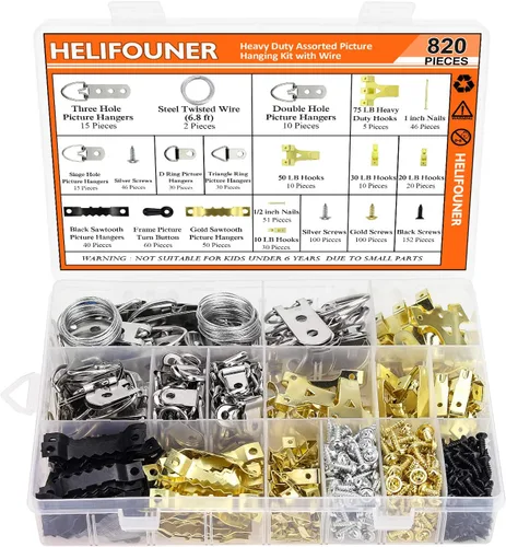 Vista 7 de HELIFOUNER Kit de 480 ganchos para colgar cuadros para marcos de fotos, kit de ganchos para marcos de fotos, kit de colgador de fotos para el hogar