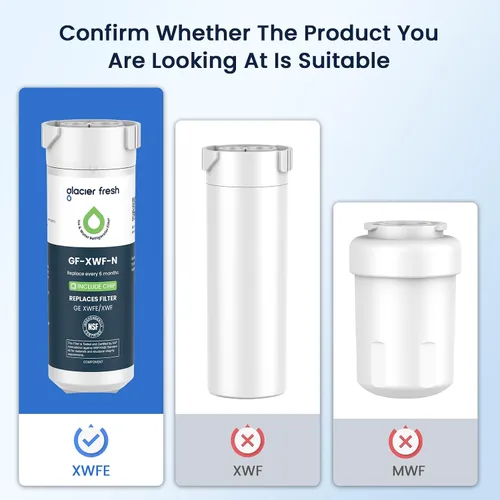 Vista 3 de GLACIER FRESH Filtro de agua compatible con XWFE (con CHIP incorporado), reemplazo para filtro de agua de refrigerador GE XWFE, XWF, Certificación