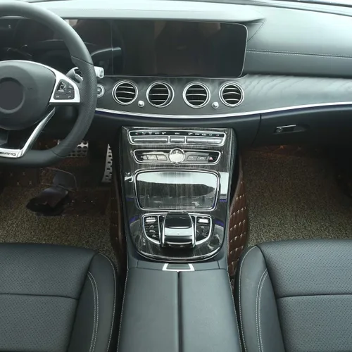 Vista 4 de YIWANG Adhesivos ABS de grano de madera negra para consola central de engranajes, marco de marco, 2 unidades para Mercedes Benz Clase E W213