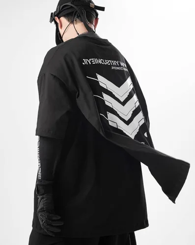 Vista 4 de Niepce Inc Streetwear Cyberpunk Elbow Sleeve Graphic Tees Hombres