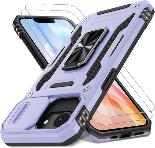 Vista 86 de DEERLAMN Funda para iPhone Air de 6.5 pulgadas con cubierta deslizante para cámara + protector de pantalla (2 paquetes), soporte de anillo giratorio