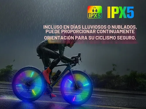 Vista 8 de Luces de rueda de bicicleta, luces de rueda de bicicleta para conducción nocturna, luz de radios de bicicleta con visibilidad de 360°, detección