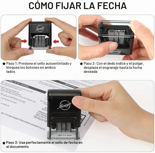 Vista 5 de Miseyo Sello de fecha autoentintado - Negro (2 almohadillas de tinta de repuesto negras incluidas)