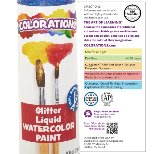 Vista 4 de Colorations Pintura líquida para acuarela sin parabenos, juego de 8 colores vibrantes, 8 onzas líquidas, no tóxica y fabricada en los Estados Unidos