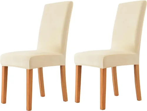 Vista 7 de Velvet Chair Covers Beige Gray, Stretch Dining Room Chair Covers 2 Pack, Super Fit Dining Chairs Slipcovers Spandex Washable Kitchen Parson Chair