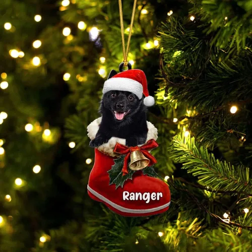Vista 63 de Amantes de los perros de Navidad – Akita Inu Dog in Santa Boot Adorno de Navidad, adorno personalizado en forma 2D, adorno de Navidad, personaliza