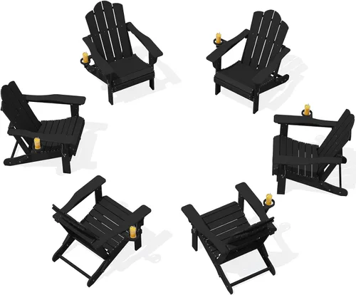 Vista 14 de Silla plegable ajustable KINGYES Adirondack, sillas reclinables Adirondack de 3 posiciones con portavasos, Adirondack de HDPE resistente a