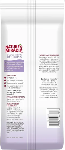 Vista 2 de Nature's Miracle Toallitas de baño desodorizantes para perros, 100 unidades, aroma a lavanda