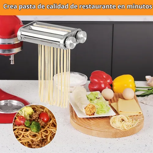 Vista 4 de FavorKit Accesorio para hacer pasta para batidoras KitchenAid, juego resistente 3 en 1 incluido rodillo de hojas de pasta, accesorios de cortador