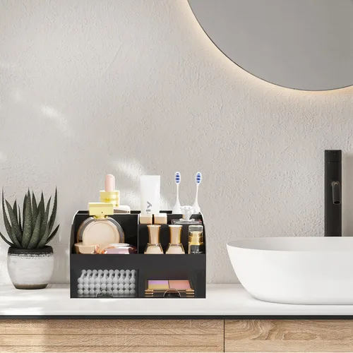 Vista 4 de Organizador de maquillaje con 2 cajones, almacenamiento de cosméticos para tocador y encimera de baño, organización de maquillaje y almacenamiento
