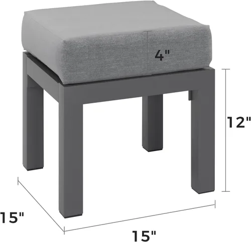 Vista 4 de Solaste Juego de 2 otomanas de patio al aire libre, taburetes de aluminio para exteriores con cojines, muebles de asiento pequeños para balcón