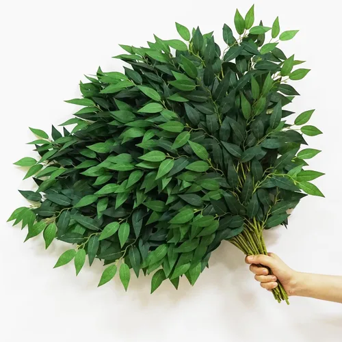 Vista 9 de 3 hebras de vides de Ruscus italiano artificial de 78" de seda, guirnalda de vegetación italiana de Ruscus verde con hojas verdes, vides