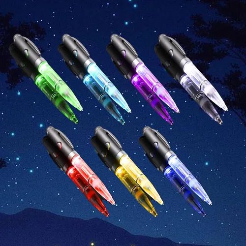 Vista 2 de Penyeah Bolígrafo de 7 colores en 1 con luz para escribir en la oscuridad, bolígrafo con luz LED que cambia multicolor para adultos y niños