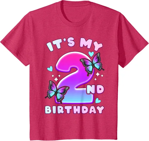 Vista 34 de Camiseta de 2º cumpleaños para niña de 2 años con mariposas y número 2 Negro