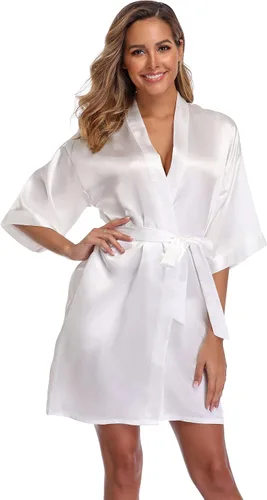 Vista 3 de Bata estilo kimono corto, albornoz, batas de novia sedosas, bata de baño