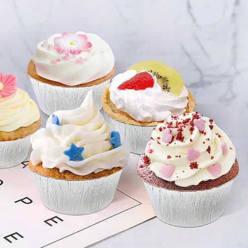 Vista 2 de Moldes para cupcakes, paquete de 100 moldes de papel de aluminio para magdalenas, 4 onzas, soportes para pudín (100)