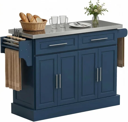 Vista 11 de HomCom Isla para cocina. Gabinete moderno con ruedas, con parte superior de acero inoxidable., Negro