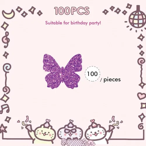 Vista 3 de PINKAAJ Confeti de mariposa, purpurina morada, 100 piezas, en forma de mariposa, ocasión de cumpleaños, material de papel