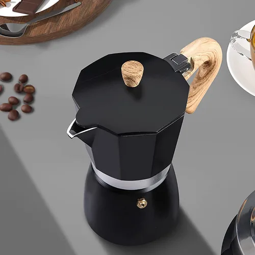 Vista 8 de Moka - Cafetera de café italiano, cafetera italiana, cafetera de 6 tazas/10 onzas, estufa de aluminio, cafetera para camping, cafetera cubana manual