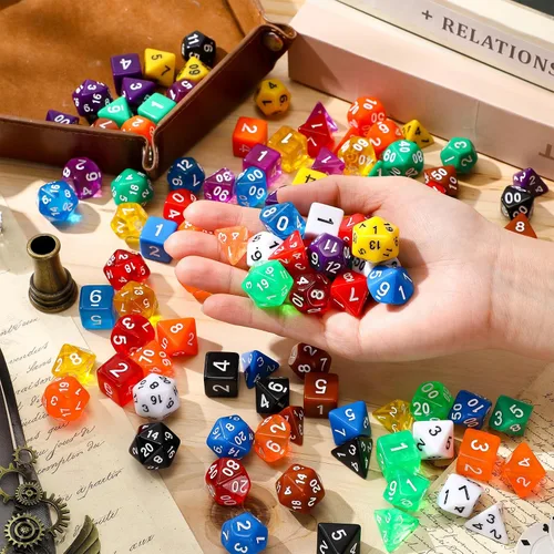Vista 5 de 105 piezas, conjuntos de dados a granel, dados poliédricos con bolsa con cordón, juego de mesa de rol múltiple D4 D6 D8 D10 D% D12 D20