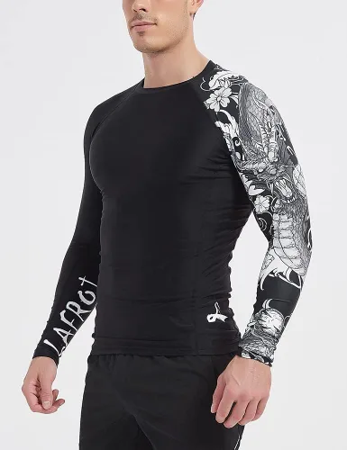 Vista 5 de Lafroi - Camiseta de licra, de compresión, para hombre, de manga larga, con protección UPF 50+, ajustada, modelo CLYYB