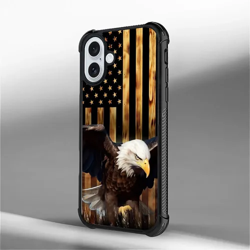 Vista 452 de Funda compatible con iPhone 8, a prueba de golpes, antiarañazos, bandera de ciervos de cola blanca de grano de madera estadounidense