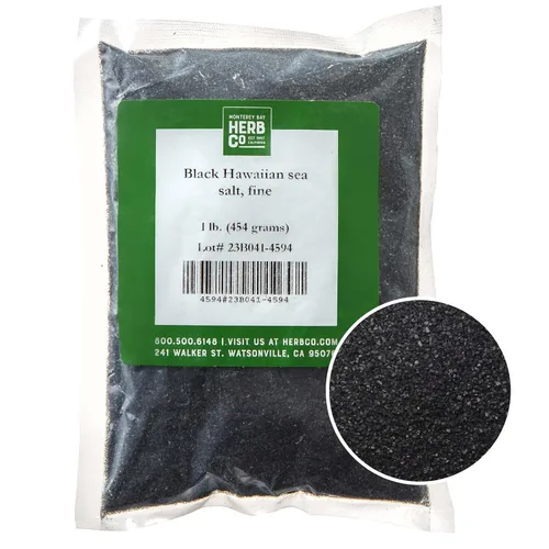 Vista 2 de Monterey Bay Herb Co. Sal marina hawaiana negra Sal de lava negra para alimentos asados y a la parrilla Sal de acabado o uso cosmético 1/4 lb