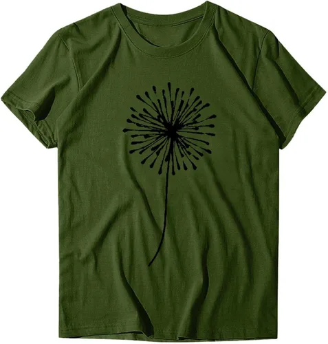 Vista 2 de Tops de verano para mujer, con estampado de girasoldiente de león, manga corta, cuello redondo, casual, blusa para salir