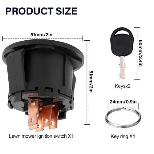Vista 3 de Interruptor de encendido para Bad Boy con llaves, cortacésped, interruptor de 5 terminales para Craftsman Troy-Bilt MTD Cub Cadet Husqvarna JD AYP