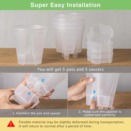 Vista 8 de GREENPARA - Maceta transparente de riego automático de 5 pulgadas, maceta con depósito Depósito transparente • Nivel de agua visible • Agujeros