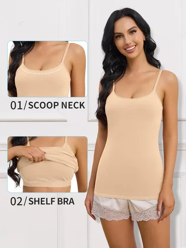 Vista 36 de Camisa Attraco de algodón, con tirantes estilo espagueti, con brasier incorporado, 2 paquetes, para mujer