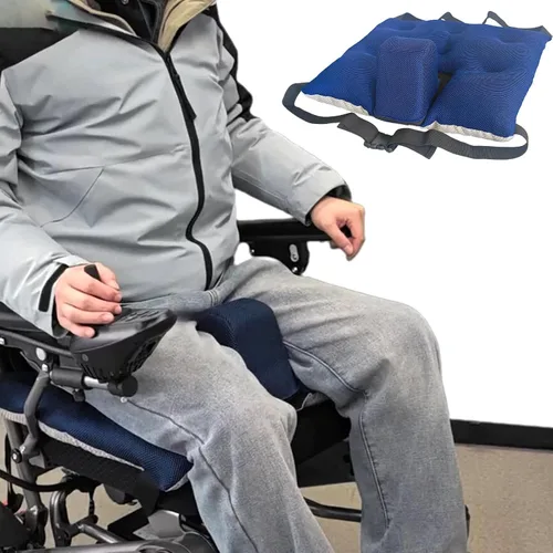 Vista 2 de Cojín de cuña con pomo para silla de ruedas, cojín transpirable para silla de ruedas con correas de asiento ajustables, almohadilla de asiento