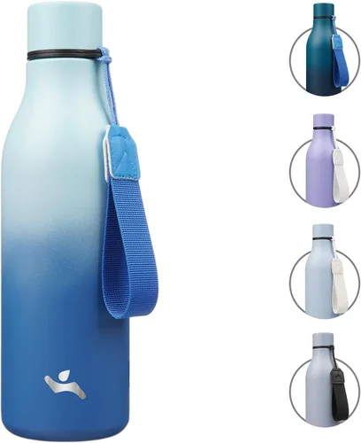 Vista 56 de Konokyo Botella de agua aislada con correa, botella de agua de acero inoxidable de 18 onzas de doble pared con aislamiento al vacío, frasco de Verde