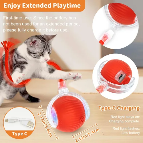 Vista 4 de Juguetes Interactivos para Gatos de Interior Pelota Automática Inteligente que Rueda para Gatitos Aburridos Mascota Mejorada de Movimiento Rápido