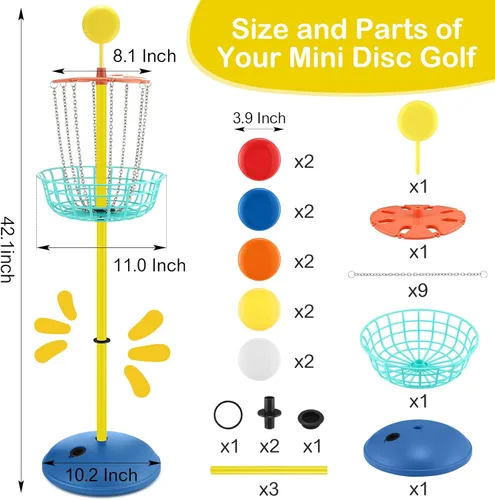 Vista 3 de Meooeck 42 Inches Mini Disc Golf Baskets with 10 Flying Discs Golf Starter Set for Indoor Outdoor Yard and Beach