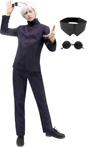 Vista 5 de DAZCOS Satoru Cosplay - Disfraz de hombre con gafas, chaqueta con los ojos vendados, pantalones, disfraz para adultos