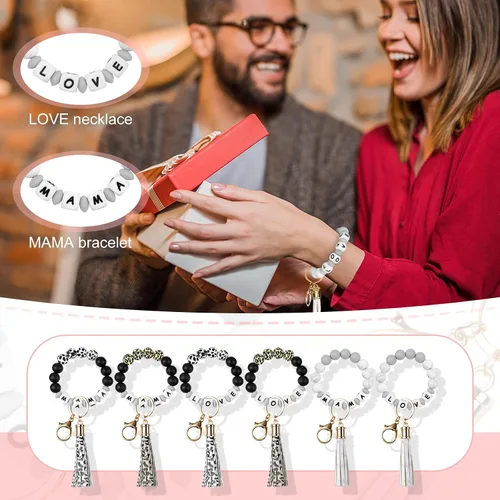 Vista 5 de Unistybag Llavero pulsera pulsera llavero silicona cuentas llavero regalo para mujeres para madre día de Navidad (2 unidades)