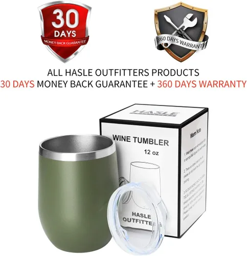 Vista 7 de HASLE OUTFITTERS Vaso de vino de 12 onzas con tapa, copas de vino sin tallo, tazas de viaje al vacío de doble pared, taza de café de acero Acero