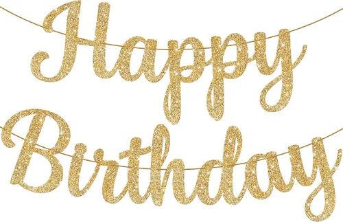 Vista 14 de KatchOn Cartel de feliz cumpleaños cursivo negro con purpurina, pre-encordado, 10 pies, cartel de feliz cumpleaños para mujeres, hombres, niños