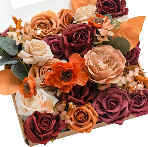 Vista 31 de Ling's moment Caja de Flores Falsas, Tallos de Vegetación Artificial Falsa Rosas de Espuma Dalia Hortensia de Seda Peonía Flor de Tela para Centros