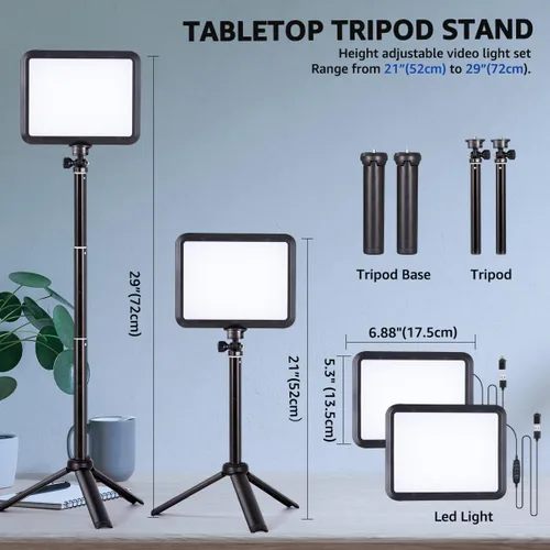 Vista 3 de NiceVeedi Kit de iluminación LED para fotografía, paquete de 2 luces de video portátiles de 8 pulgadas con soporte de trípode ajustable de 29 7.9 in