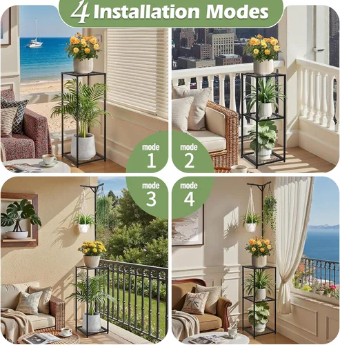 Vista 6 de CZWL&HG Soporte de 3 niveles para plantas colgantes para interiores y exteriores, estante de metal de 67 pulgadas de alto para 5 flores en maceta