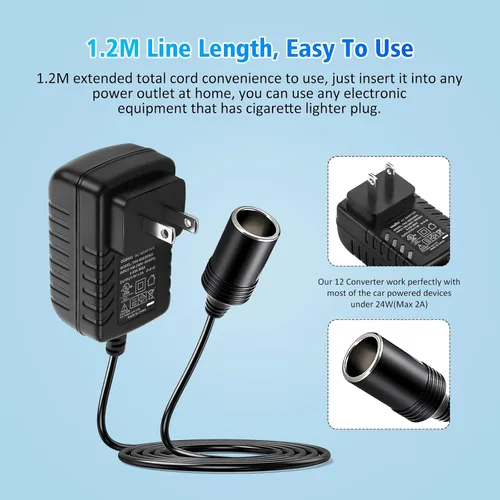 Vista 5 de Convertidor de 110V a 12V, adaptador de encendedor de cigarrillos para coche - Convertidor de CA a CC (110V-240V a 12V), adaptador de corriente