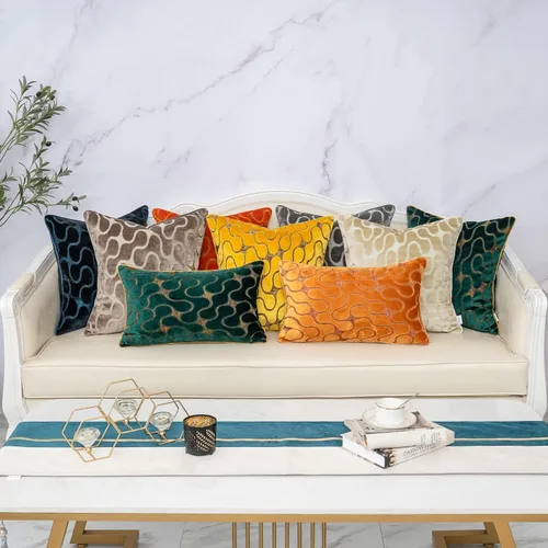 Vista 7 de Yangest Funda de Almohada Decorativa Cuadrada Beige de Terciopelo Ondulado, Funda de Cojín Moderna con Cremallera para Sofá, Sofá de Dos Plazas