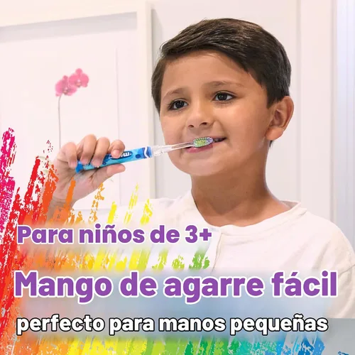 Vista 4 de GUM Crayola Cepillo de dientes con temporizador manual para niños, cerdas suaves con base de ventosa, para niños y bebés, 1 unidad (edades 3+)