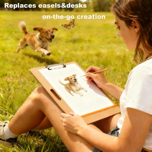 Vista 4 de HXILAJM Tablero de dibujo de 13 x 17 pulgadas con asa, tablero de dibujo portátil para artistas con clip ajustable y bandas de goma, suministros