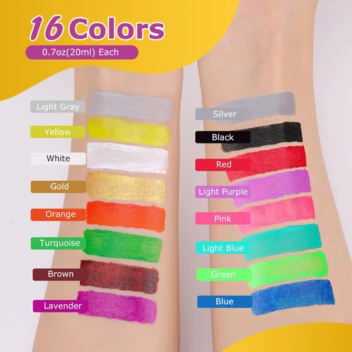 Vista 9 de Pintura del cuerpo de la cara de 16 colores, sistema a base de agua